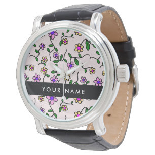Colourful Flowers, Pink Background, Black Watch