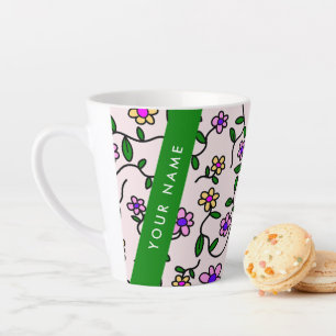 Colourful Flowers, Pink Background, Green Latte Mug