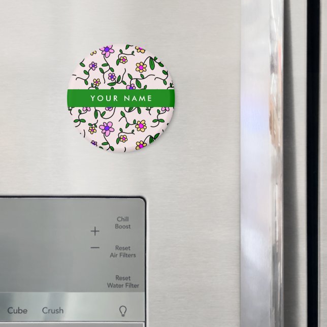 Colourful Flowers, Pink Background, Green Magnet (In Situ (Fridge))