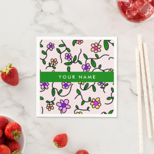 Colourful Flowers, Pink Background, Green Napkin