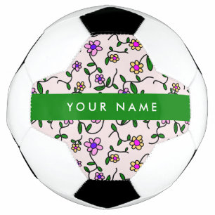 Colourful Flowers, Pink Background, Green Soccer Ball