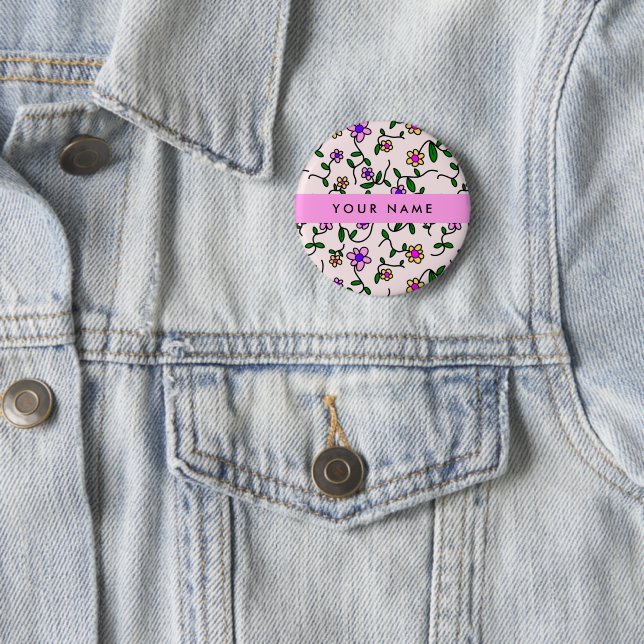 Colourful Flowers, Pink Background, Pink 2 Inch Round Button (In Situ)