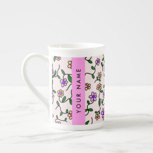Colourful Flowers, Pink Background, Pink Bone China Mug