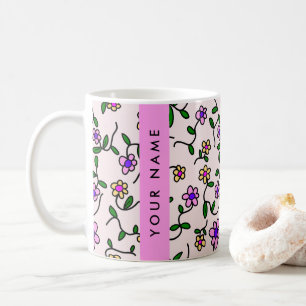 Colourful Flowers, Pink Background, Pink Coffee Mug