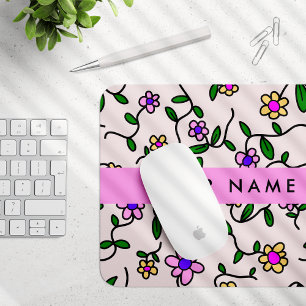 Colourful Flowers, Pink Background, Pink Mouse Pad