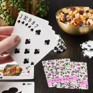 Colourful Flowers, Pink Background, Pink Playing Cards