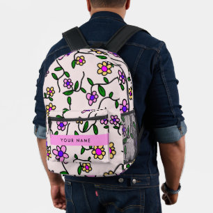 Colourful Flowers, Pink Background, Pink Printed Backpack