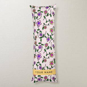 Colourful Flowers, Pink Background, Yellow Body Pillow