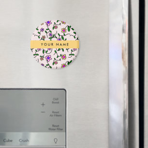 Colourful Flowers, Pink Background, Yellow Magnet