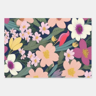 Colourful flowers pink lovely Gift Tag Wrapping Paper Sheet