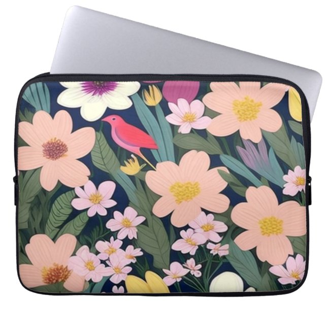 Colourful flowers pink lovely  laptop sleeve (Front)