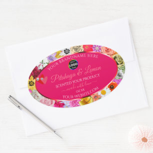 Colourful Flowers Pink Product Labels Hearts Logo