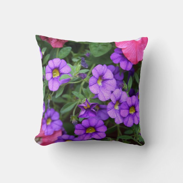 [Colourful Flowers] Pretty Purple Calibrachoa Throw Pillow (Front)