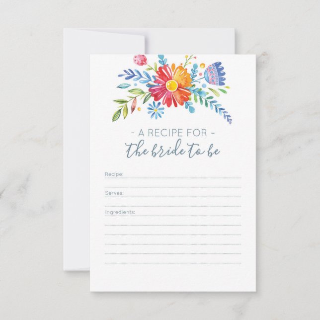 Colourful flowers Recipe card for Bridal Shower (Front)