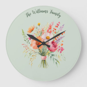 Colourful Flowers Rustic Floral Pretty Personalize Large Clock
