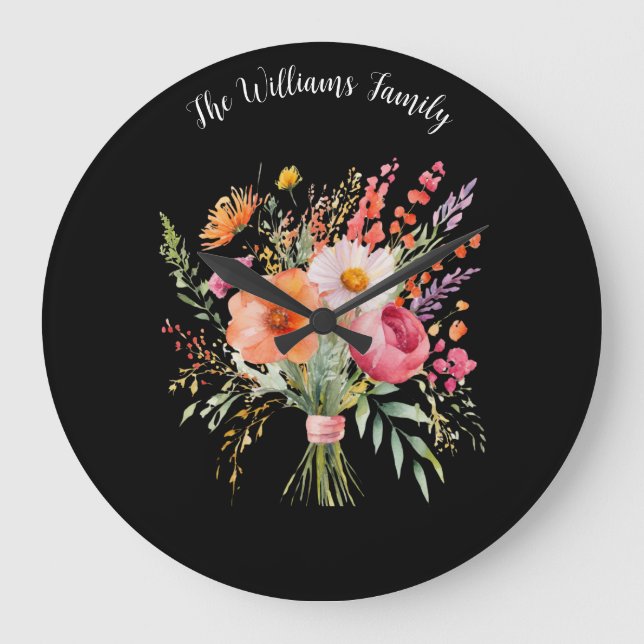 Colourful Flowers Rustic Floral Pretty Personalize Large Clock (Front)