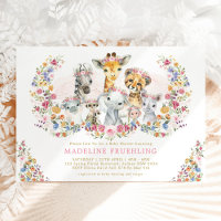 Colourful Flowers Safari Animals Girl Baby Shower