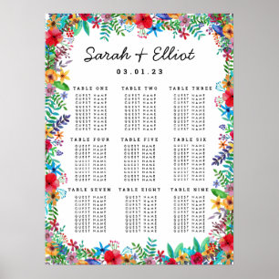 Colourful Flowers Seating Chart Poster