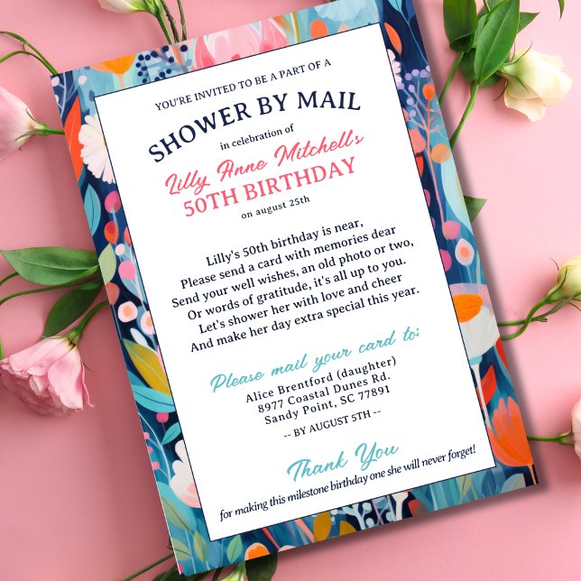 Colourful Flowers Shower by Mail 50th Birthday Invitation (Creator Uploaded)