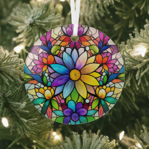 Colourful Flowers Stained Glass Ornament