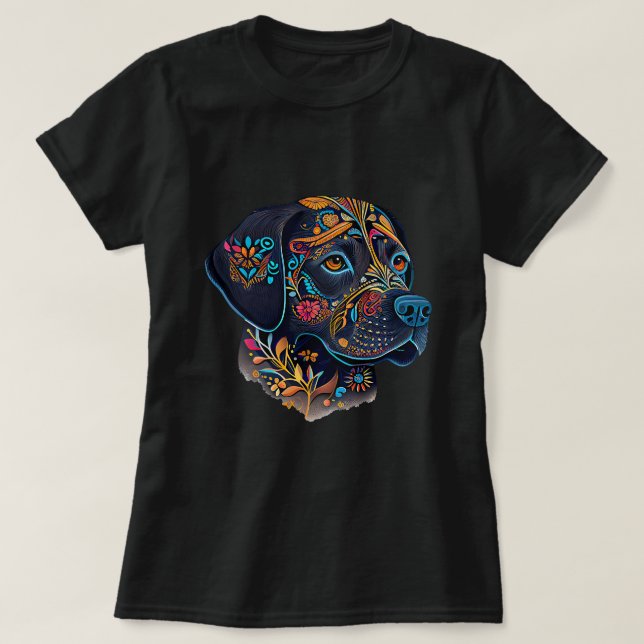 Colourful Flowers Sugar Skull Labrador Retriever L T-Shirt (Design Front)