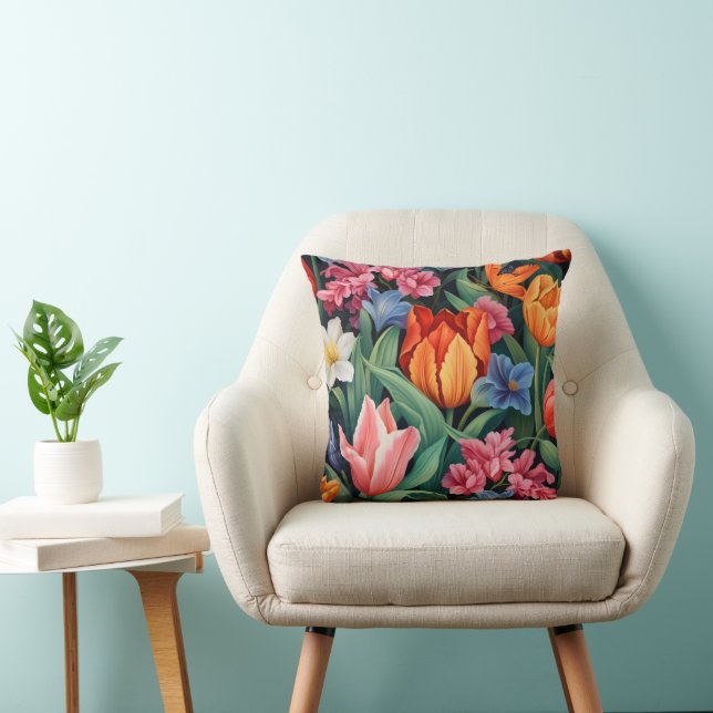 Colourful Flowers  Throw Pillow (Chair)