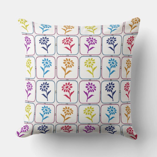 Colourful Flowers Throw Pillow (Front)