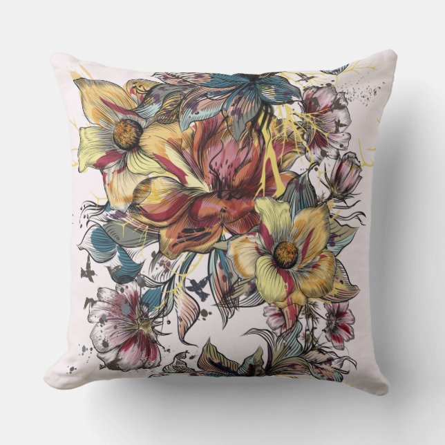Colourful Flowers throw pillows (Front)