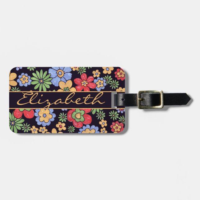 Colourful Flowers to Personalize and Address Luggage Tag (Front Horizontal)