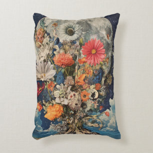 Colourful Flowers Under Full Moon Accent Pillow