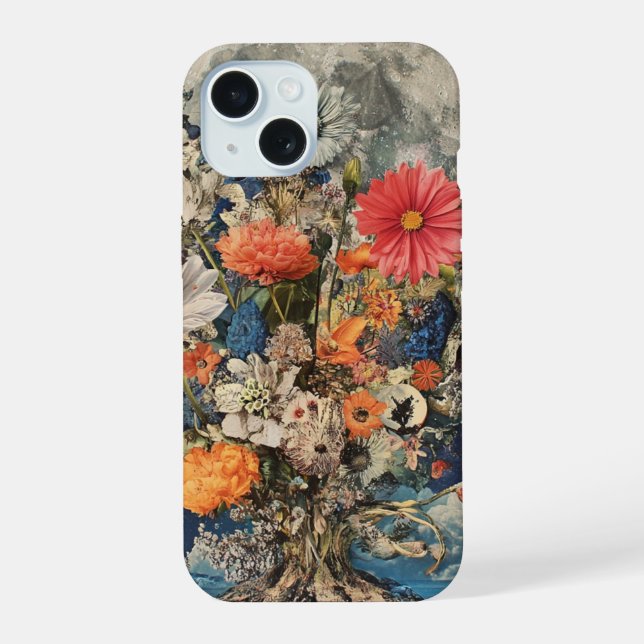Colourful Flowers Under Full Moon iPhone 15 Case (Back)