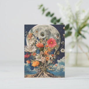 Colourful Flowers Under Full Moon Postcard