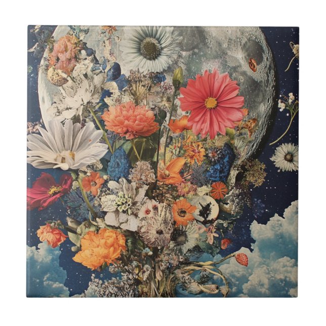 Colourful Flowers Under Full Moon Tile (Front)