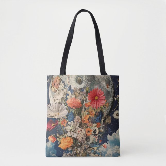 Colourful Flowers Under Full Moon Tote Bag (Front)