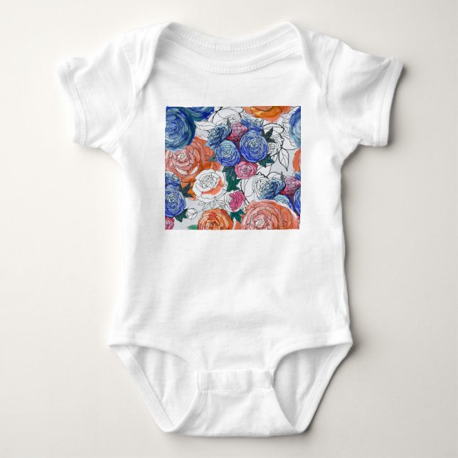 Colourful Flowers: Vibrant Seamless Pattern Baby Bodysuit (Front)