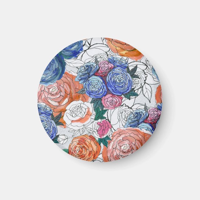 Colourful Flowers: Vibrant Seamless Pattern Magnet (Front)