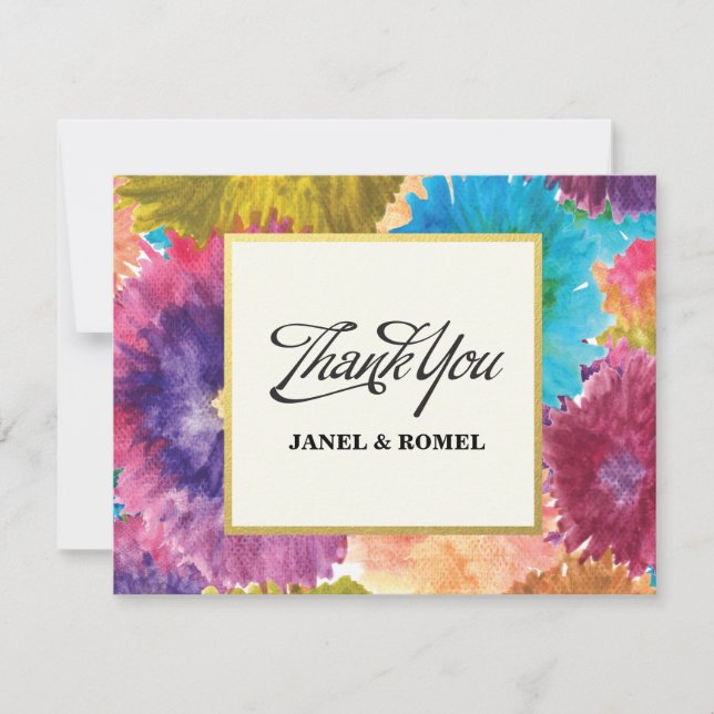 Colourful flowers watercolor - Thank you Card (Front)