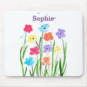 Colourful flowers watercolour painting mouse pad