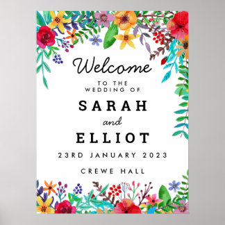 Colourful Flowers Wedding Welcome Poster
