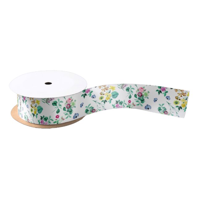 Colourful Flowers, Wild Flowers, Roses, Lilies Satin Ribbon (Spool)
