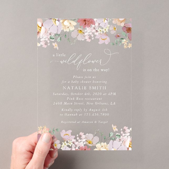 Colourful Flowers, Wildflowers, Boho, Baby Shower Acrylic Invitations (Insitu (Handheld))