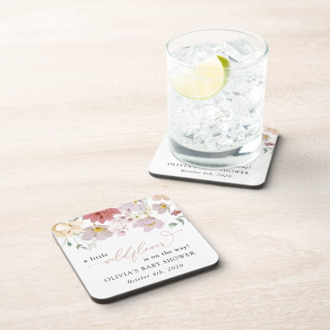 Colourful Flowers, Wildflowers, Boho, Baby Shower Coaster (Right Side)