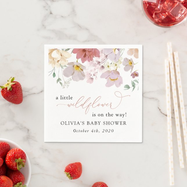 Colourful Flowers, Wildflowers, Boho, Baby Shower Napkin (Insitu)