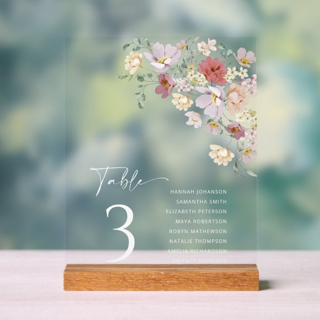 Colourful Flowers, Wildflowers, Boho, Bridal Showe Acrylic Sign (Neutral)