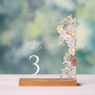 Colourful Flowers, Wildflowers, Boho, Table Number Acrylic Sign