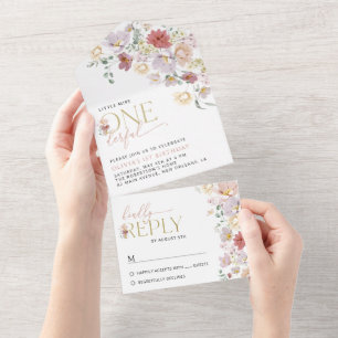 Colourful Flowers, Wildflowers, First Birthday All In One Invitation