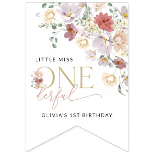 Colourful Flowers, Wildflowers, First Birthday Bunting Flags