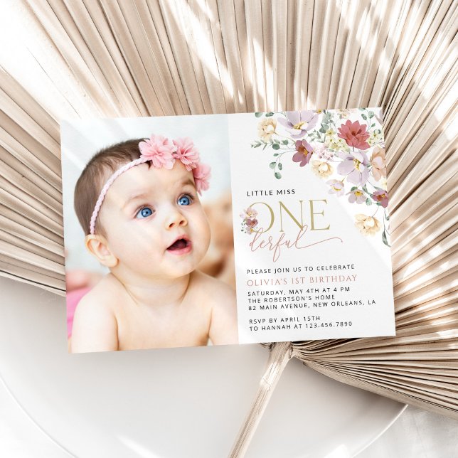 Colourful Flowers, Wildflowers, First Birthday Invitation (Creator Uploaded)