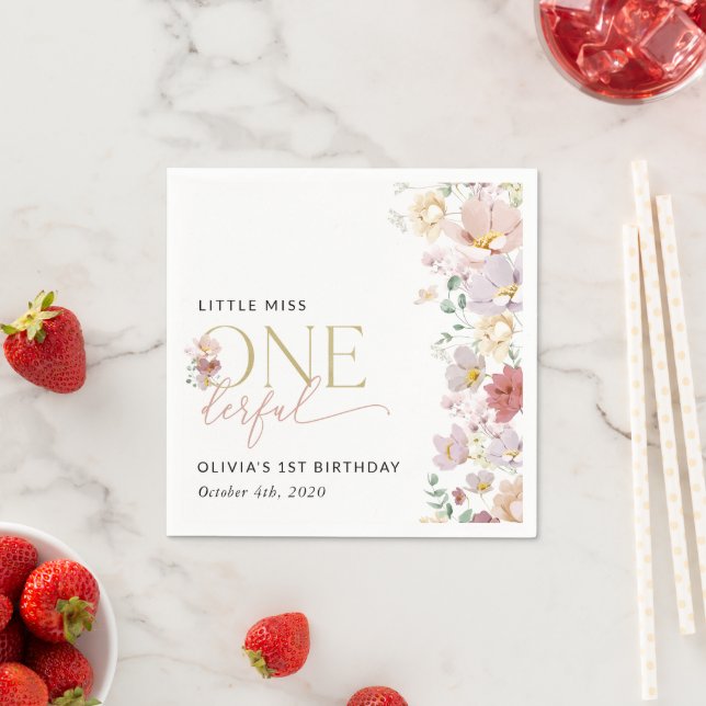 Colourful Flowers, Wildflowers, First Birthday Napkin (Insitu)