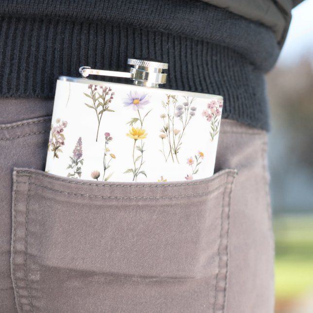 Colourful Flowers, Wildflowers, Garden Flowers Hip Flask (In Situ)